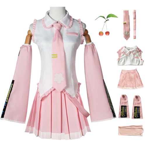 bi bi hou Sakura Miku Cosplay Kostüm Set mit Perücke Anime H'atsune Miku Verkleidung Rosa Uniform Weihnachten Halloween Karneval Party Bühnenauftritt Kostüm Erwachsene von bi bi hou