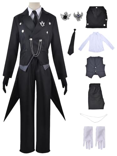 bi bi hou Sebastian Cosplay Kostüm Set Anime Kuroshitsuji Verkleidung Sebastian Michaelis Uniform Smoking Schwarz Weihnachten Halloween Karneval Party Bühnenauftritt Kostüm von bi bi hou