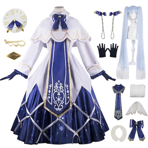 bi bi hou Snow Miku Cosplay Kostüm Set mit Perücke Anime H'atsune Miku Verkleidung Lolita Kleid Weihnachten Halloween Karneval Party Bühnenauftritt Kostüm Erwachsene von bi bi hou