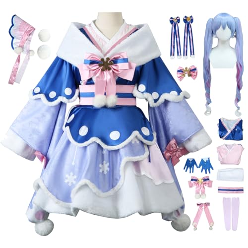 bi bi hou Snow Miku Cosplay Kostüm Set mit Perücke Anime H'atsune Miku Verkleidung Lolita Kleid Weihnachten Halloween Karneval Party Bühnenauftritt Kostüm Erwachsene von bi bi hou