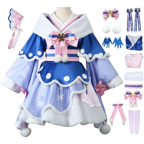 bi bi hou Snow Miku Cosplay Kostüm Set mit Perücke Anime H'atsune Miku Verkleidung Lolita Kleid Weihnachten Halloween Karneval Party Bühnenauftritt Kostüm Erwachsene von bi bi hou