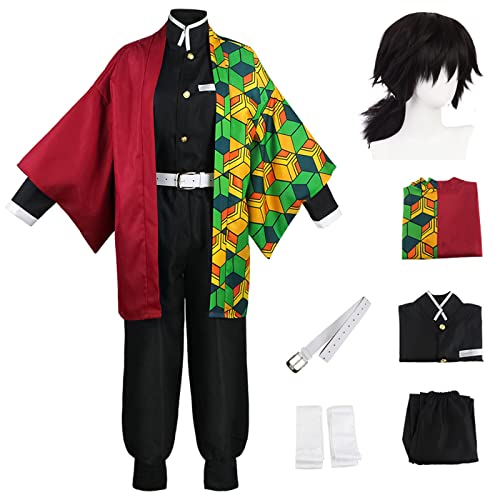 bi bi hou Tomioka Giyuu Cosplay Kostüm mit Perücke Anime Kostüm Kimetsu no Yaiba Cosplay Giyuu Uniform Set Weihnachten Halloween Karneval Party Bühnenauftritt Kostüm Erwachsene von bi bi hou