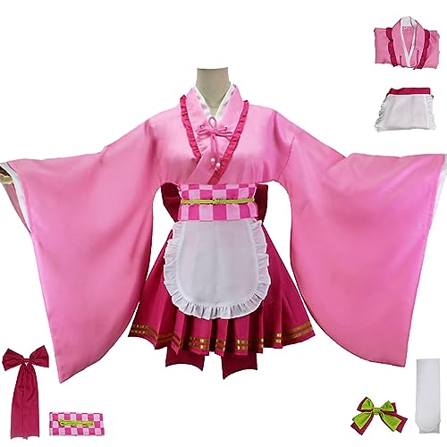 bi bi hou Tsuyuri Kanao Cosplay Kostüm mit Perücke Kanao Maid Dress Anime Cosplay Kostüm Kimetsu no Yaiba Kimono Lolita Kleid Halloween Karneval Party Kostüm für Erwachsene von bi bi hou