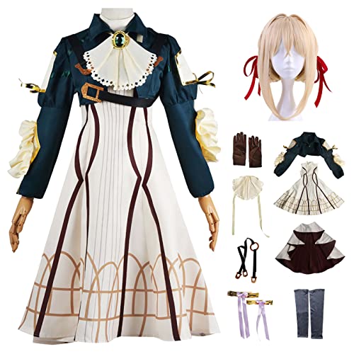 bi bi hou Violet Evergarden Cosplay Kostüm Komplettes Set mit Perücke Anime Violet Evergarden Kleidung Violet Cosplay Kleid Halloween Karneval Party Bühnenauftritt Kostüm Erwachsene von bi bi hou