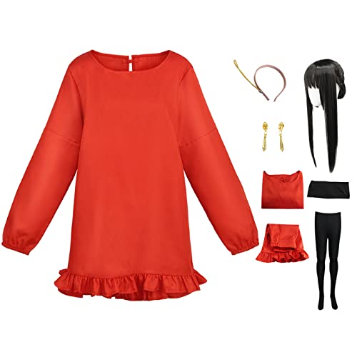 bi bi hou Yor Forger Cosplay Kostüm mit Perücke Anime Spy X Family Cosplay Kostüm Anya Cosplay Outfit Yor Forger Verkleidung Halloween Karneval Party Kostüm für Erwachsene Damen von bi bi hou