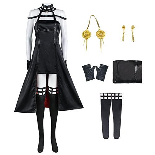 bi bi hou Yor Forger Cosplay Kostüm mit Perücke Anime Spy X Family Cosplay Kostüm Anya Cosplay Outfit Yor Forger Verkleidung Halloween Karneval Party Kostüm für Erwachsene Damen von bi bi hou