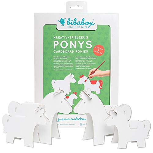 Bibabox 4 Ponies aus Stabiler weißer Pappe, Papptiere, zum Bemalen, Kinderparty von bibabox