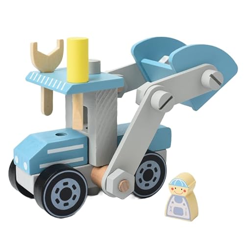 bibiwell Bagger Spielzeug aus Holz ab 3 Jahre, LKW Auto Spielzeug, Montage Spielzeug Auto, BAU Baufahrzeuge Fahrzeuge, DIY Lernspielzeug Geschenk von bibiwell