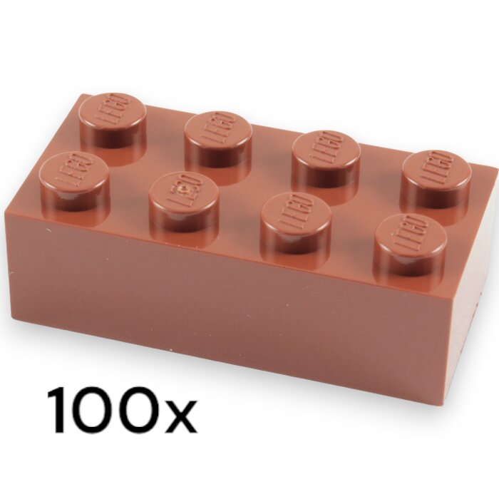 100 Stück 2 x 4 Basic Steine in der Farbe Reddish Brown Neuware