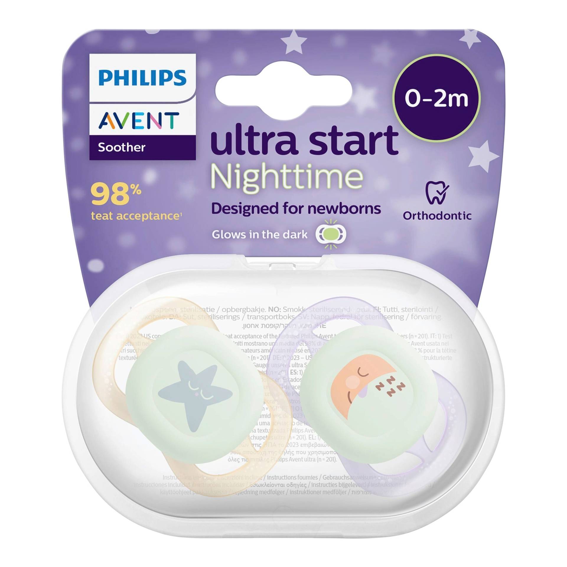 Philips Avent 2er-Pack Schnuller ultra start night, 0-2M von Philips Avent