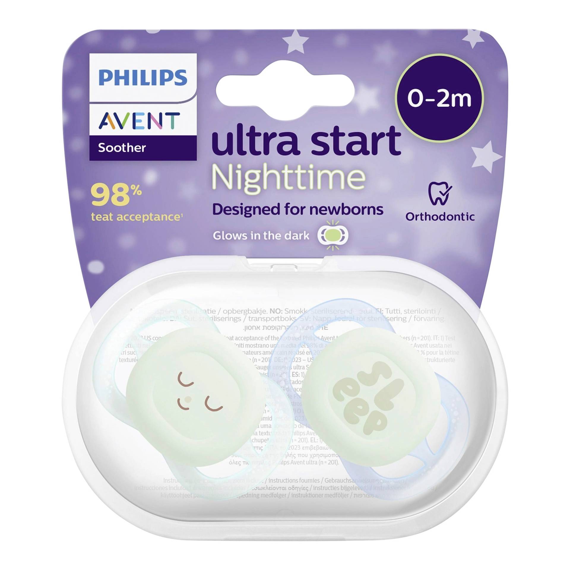 Philips Avent 2er-Pack Schnuller ultra start night, 0-2M von Philips Avent