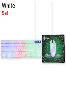 3in1 T6 Rainbow Backlit Keyboard Mouse PAD Set For PC PS4 PS3 Xbox One White