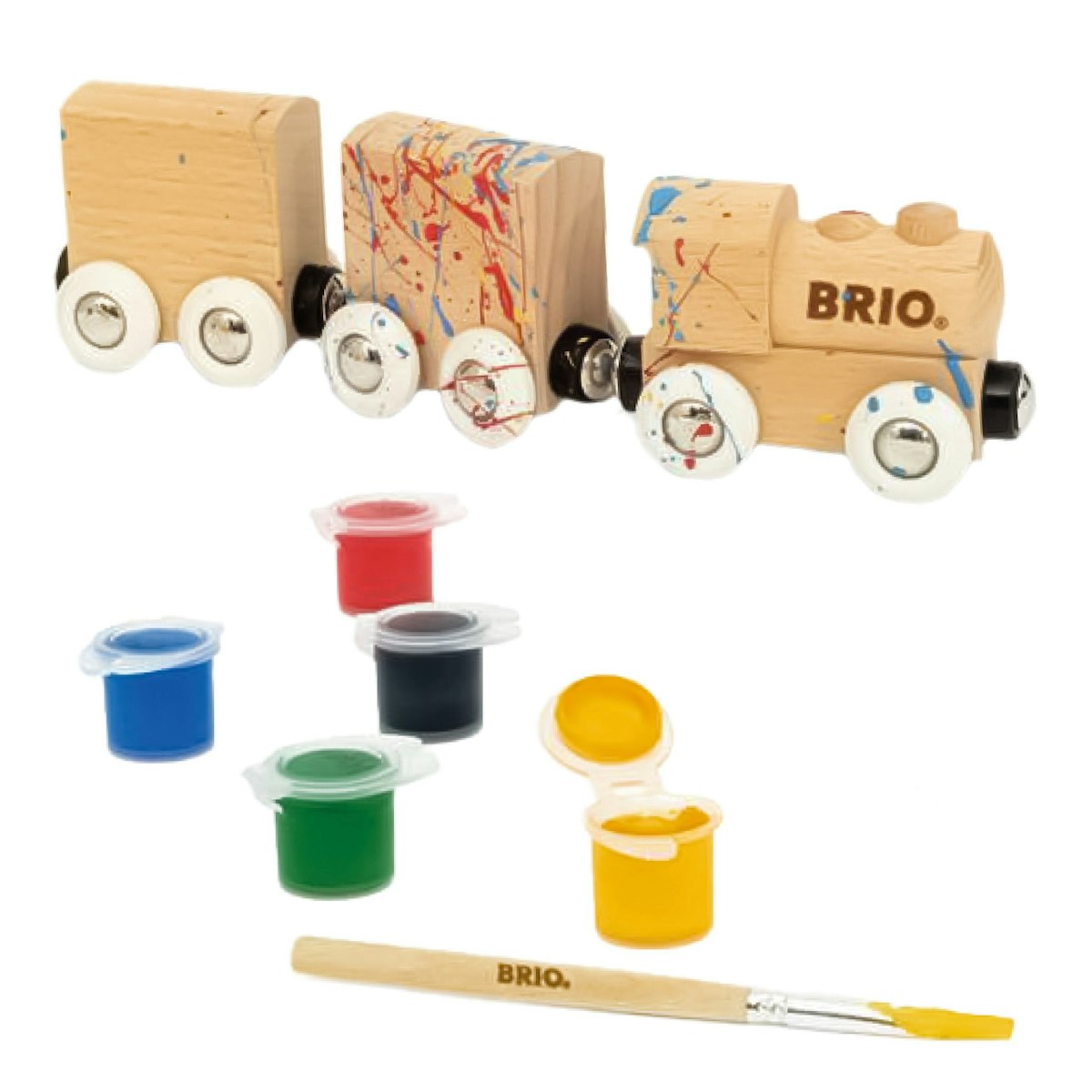 3tlg Holzzug zum Anmalen mit Farben und Pinsel 3tlg Holzzug zum Anmalen mit Farben und Pinsel