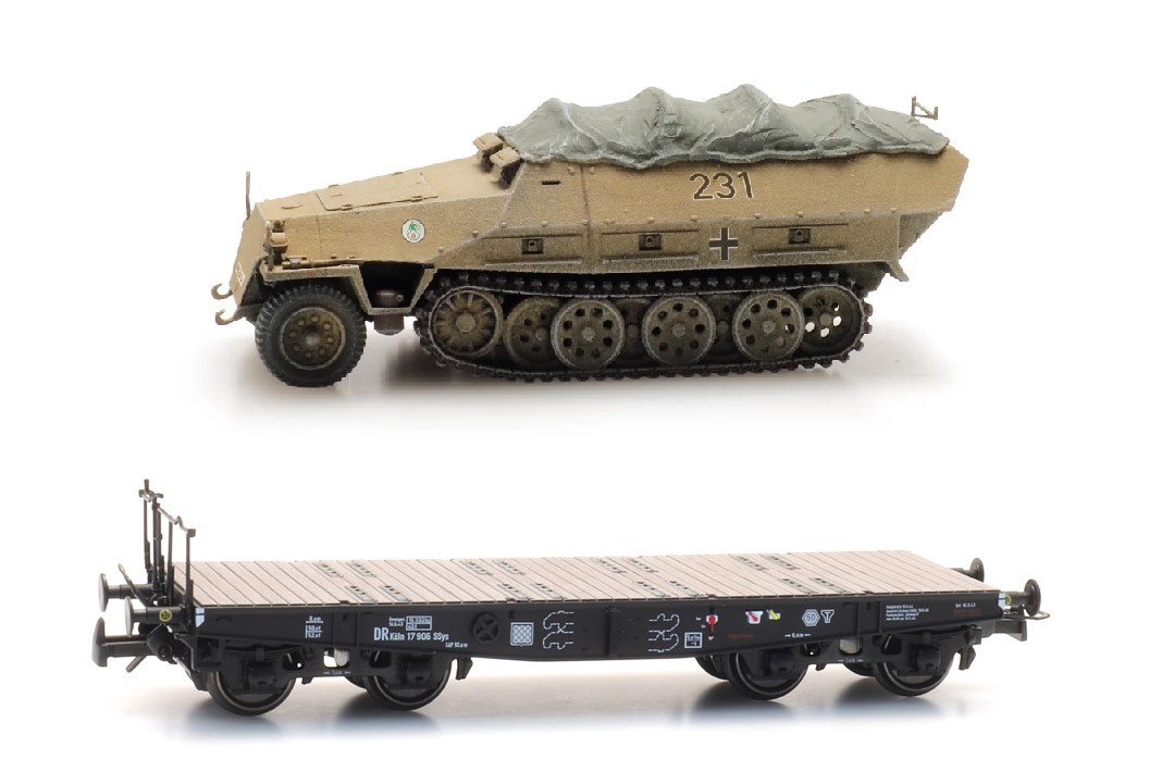Artitec Militärtransport "Halbkette" DR Epoche II H0 Modelleisenbahn Artitec Militärtransport "Halbkette" DR Epoche II H0 Modelleisenbahn