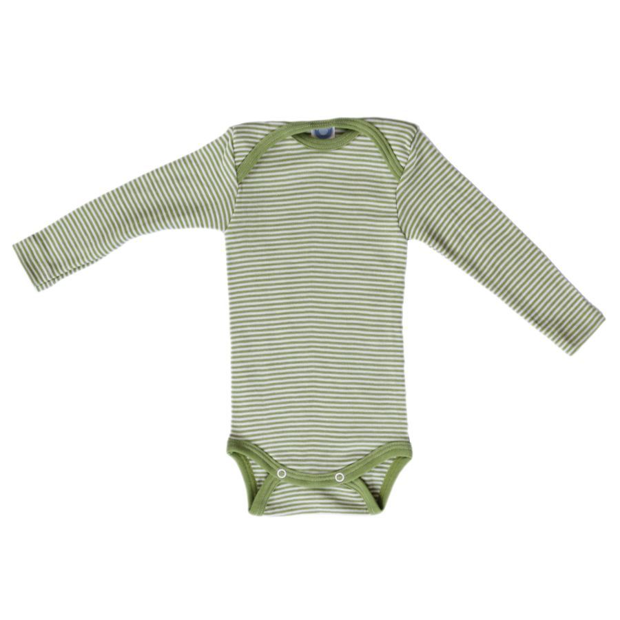Atmungsaktiver Body Wolle Seide grün gestreift 98/104 Atmungsaktiver Body Wolle Seide grün gestreift 98/104