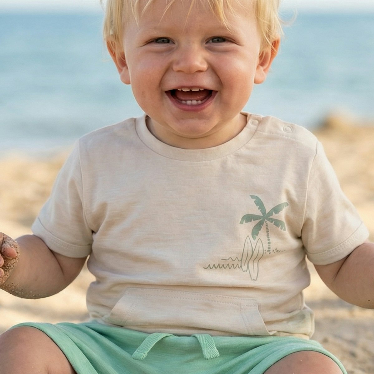 Baby Shirt kurzarm beige Palme 86/92 Baby Shirt kurzarm beige Palme 86/92