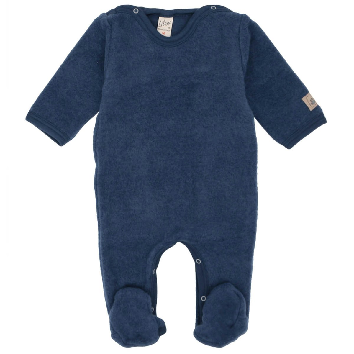 Babystrampler Wollplüsch mit Fuß marine 56 Babystrampler Wollplüsch mit Fuß marine 56