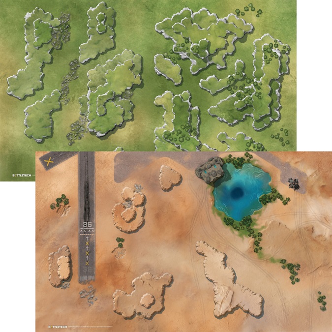 BattleTech Alpha Strike Battlematt Aerobase 2 and Grassland Hills 1 Hexless Mat