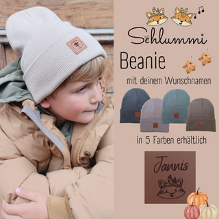 Beanie Mütze mit deinem Wunschnamen - Beige