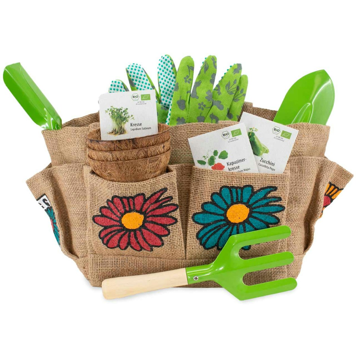 Bio Gartenset für kleine Gärtner in Jutetasche Bio Gartenset für kleine Gärtner in Jutetasche