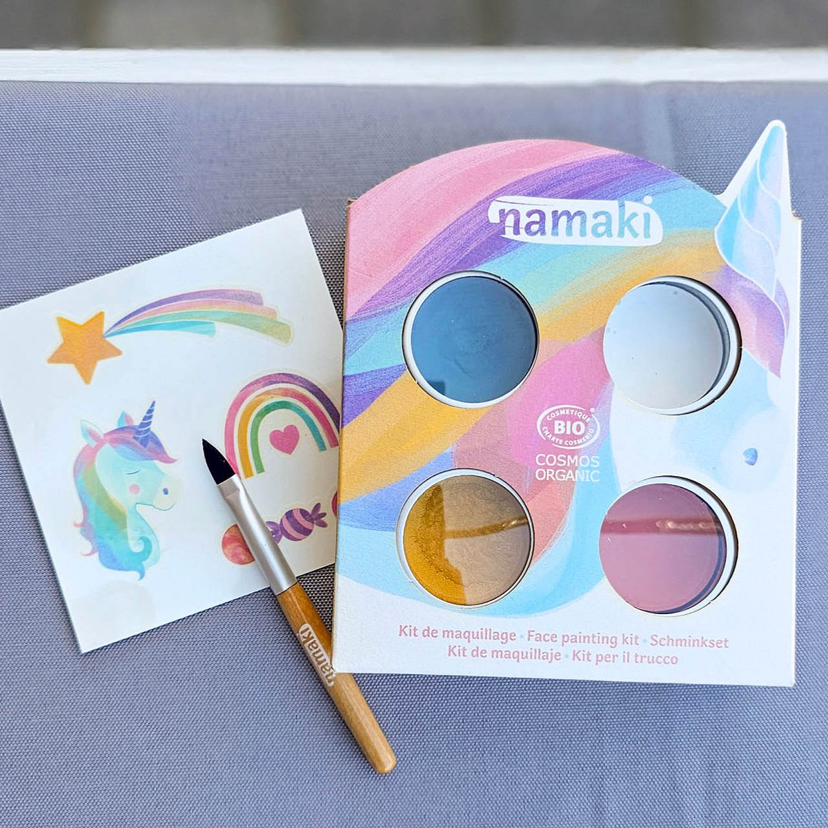 Bio Kinderschminke Einhorn, 4 Farben + Tattoos Bio Kinderschminke Einhorn, 4 Farben + Tattoos