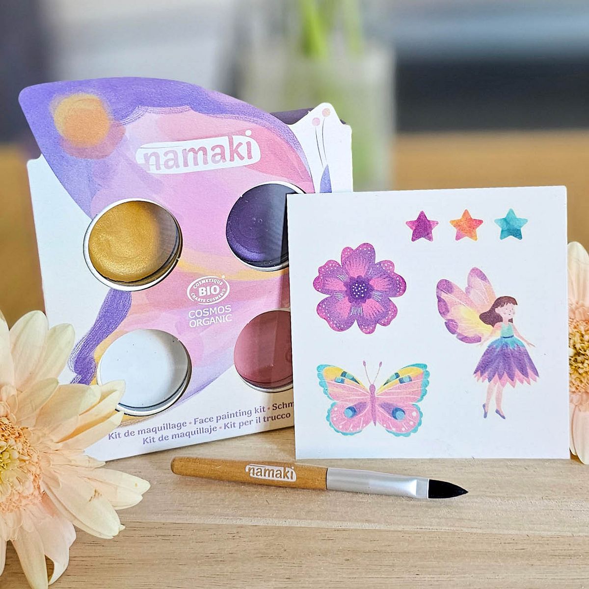 Bio Kinderschminke Schmetterling, 4 Farben + Tattoos Bio Kinderschminke Schmetterling, 4 Farben + Tattoos