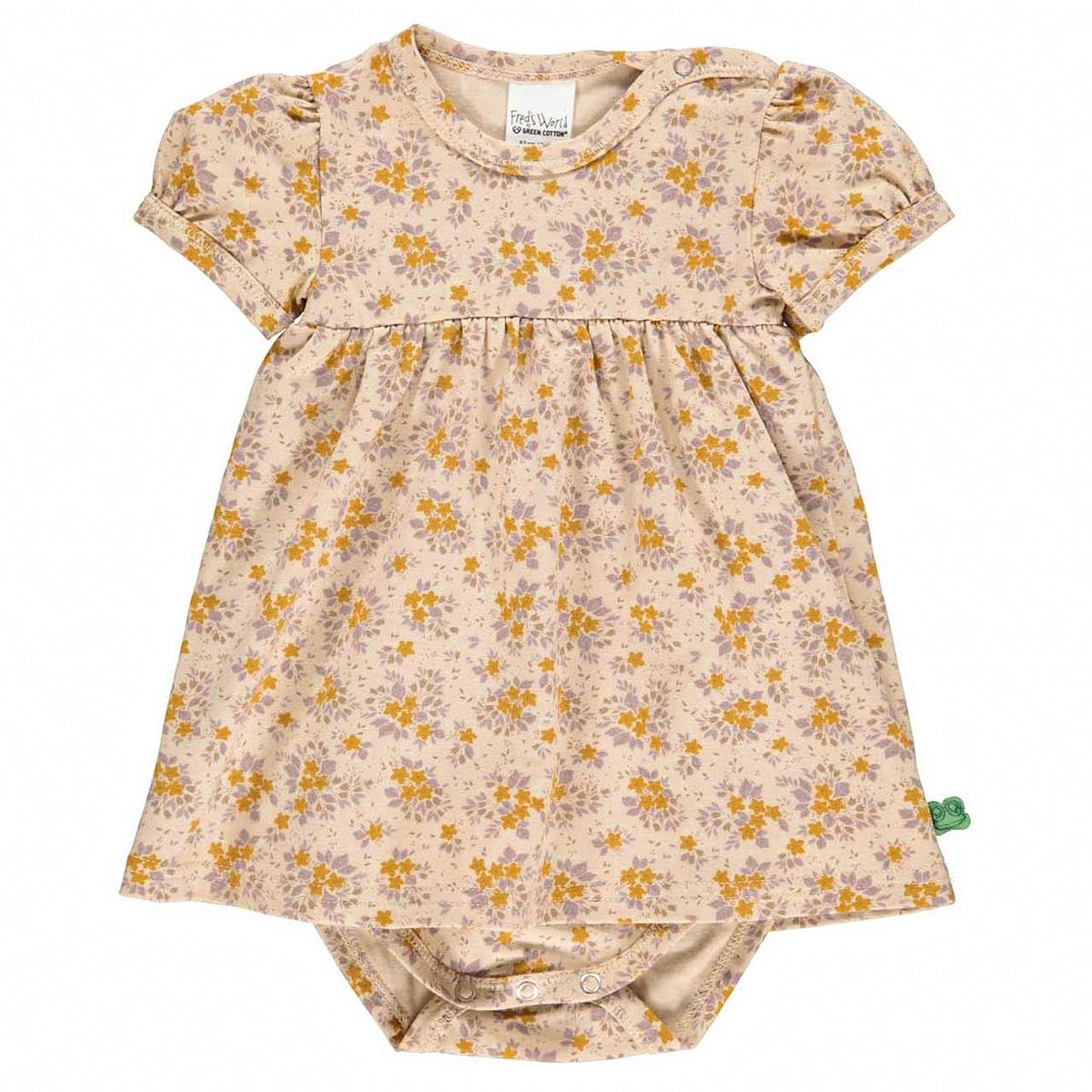 Body kurzarm Kleidchen Blümchen-Muster beige 86 Body kurzarm Kleidchen Blümchen-Muster beige 86