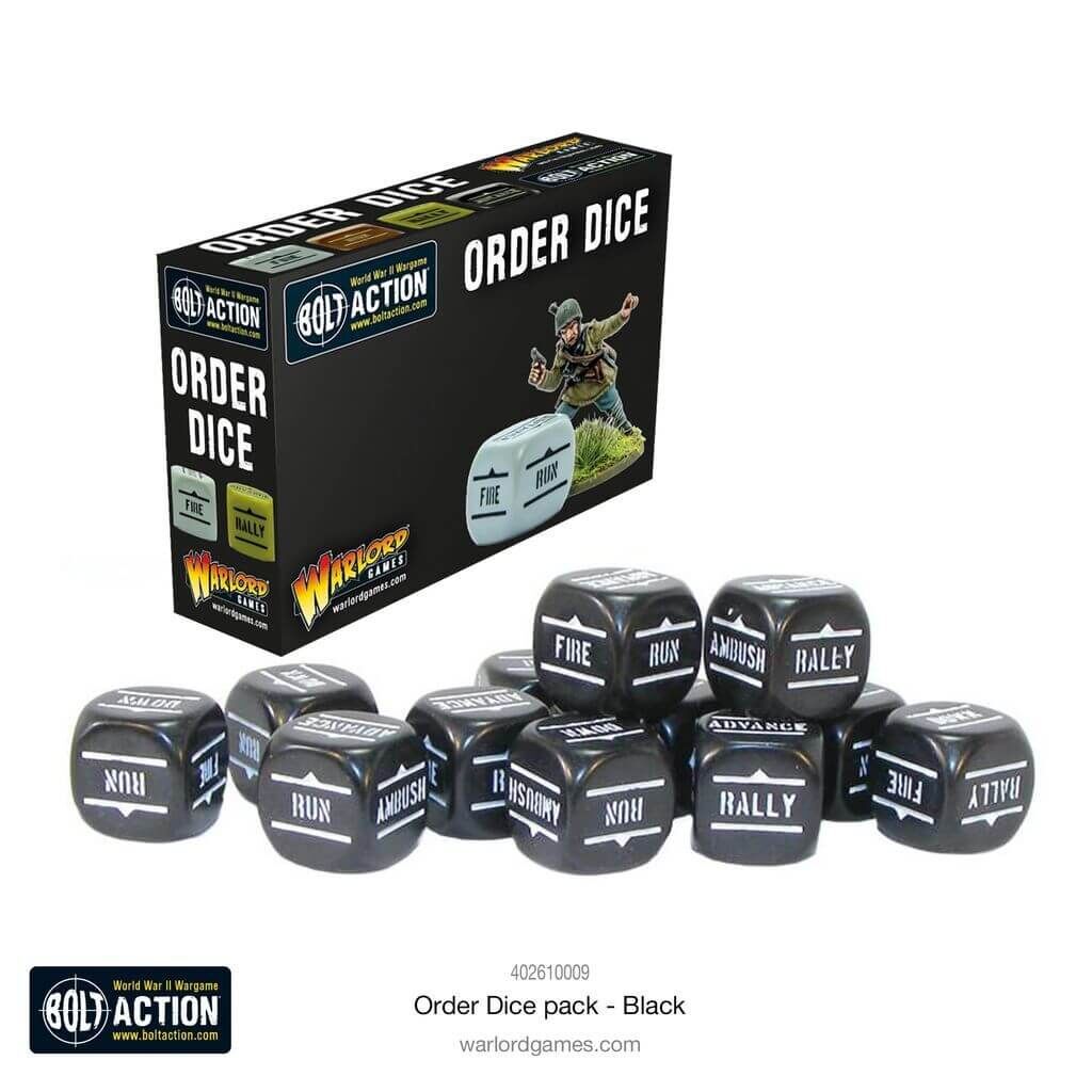 Bolt Action Order Dice - Black (12)