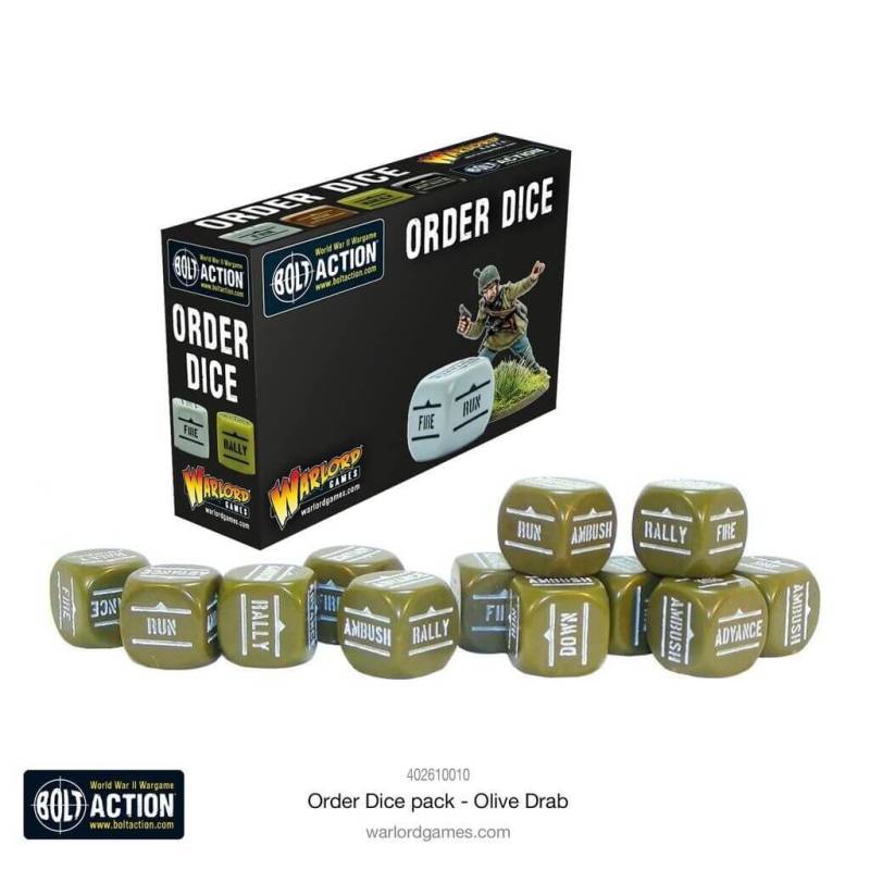 Bolt Action Order Dice - Olive Drab (12)