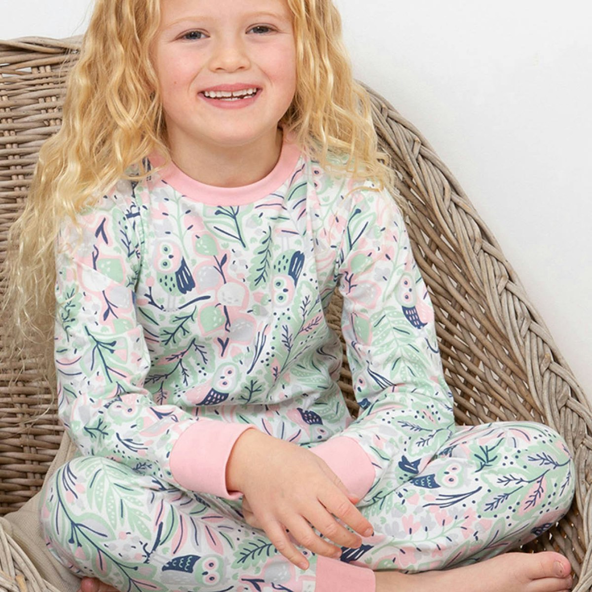 Bündchen Schlafanzug Eulen rosa 110 Bündchen Schlafanzug Eulen rosa 110