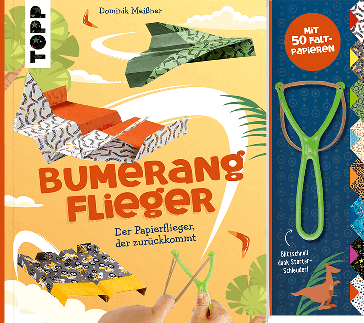 Bumerang-Papierflieger mit Schleuder Bumerang-Papierflieger mit Schleuder