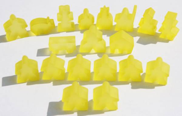 Carcassonne: Meeple - komplettes Spielfiguren-Set (19 Figuren) FROZEN Gelb