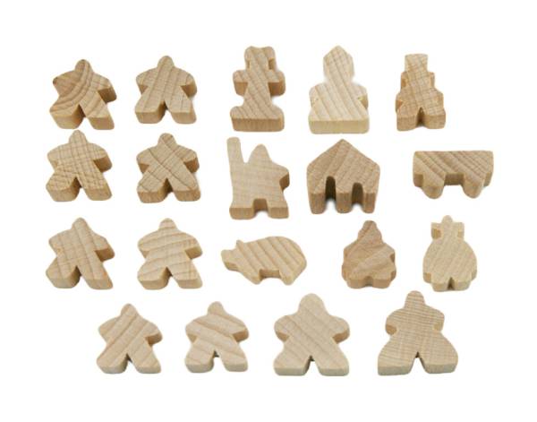 Carcassonne: Meeple - komplettes Spielfiguren-Set (19 Figuren) HOLZ Natur