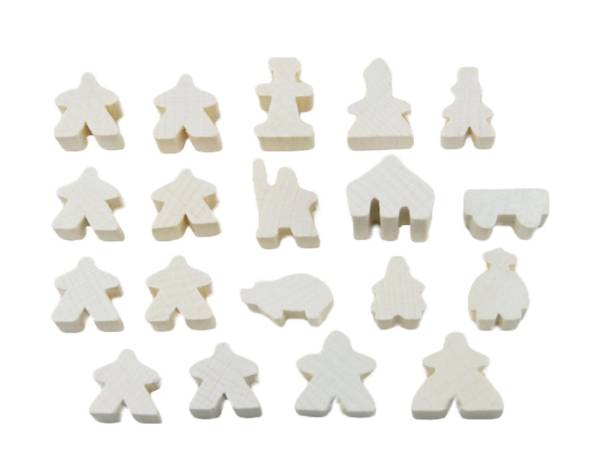 Carcassonne: Meeple - komplettes Spielfiguren-Set (19 Figuren) HOLZ Weiss