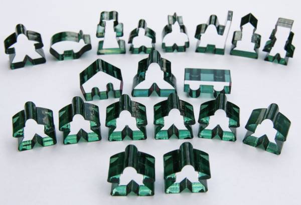 Carcassonne: Meeple - komplettes Spielfiguren-Set (19 Figuren) TRANSPARENT Dunkelgrün