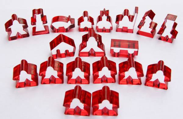 Carcassonne: Meeple - komplettes Spielfiguren-Set (19 Figuren) TRANSPARENT Rot