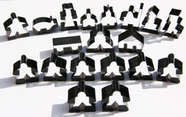 Carcassonne: Meeple - komplettes Spielfiguren-Set (19 Figuren) TRANSPARENT Schwarz