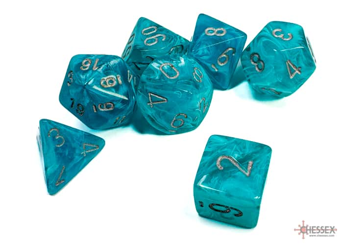 Chessex Cirrus Aqua/Silver RPG Dice Set 7-Die Box Würfel Dices