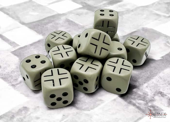 Chessex German Grey/Black 12x W6 16mm War Dice Set 12 Würfel D6 German grau