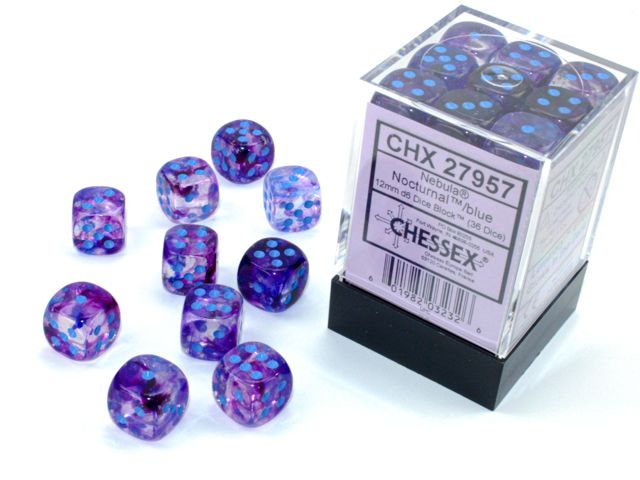 Chessex Nebula Nocturnal/Blue Luminary 36x W6 12mm Dice Set 36 Würfel