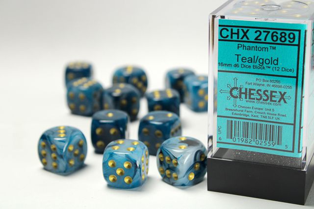 Chessex Phantom Teal/Gold 12x W6 16mm 12 Würfel petrol Dice Chessex Phantom Teal/Gold 12x W6 16mm 12 Würfel petrol Dice
