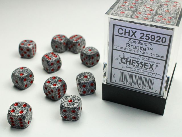 Chessex Speckled Granite 36x W6 12mm Dice Set 36 graue Würfel