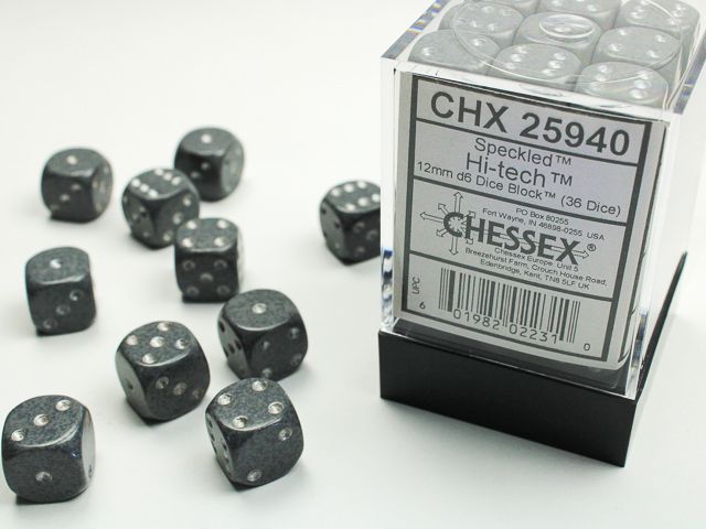 Chessex Speckled Hi-Tech 36x W6 12mm Dice Set 36 graue Würfel