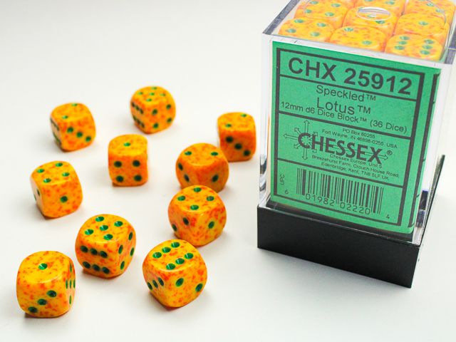 Chessex Speckled Lotus 36x W6 12mm Dice Set 36 gelb orangene Würfel