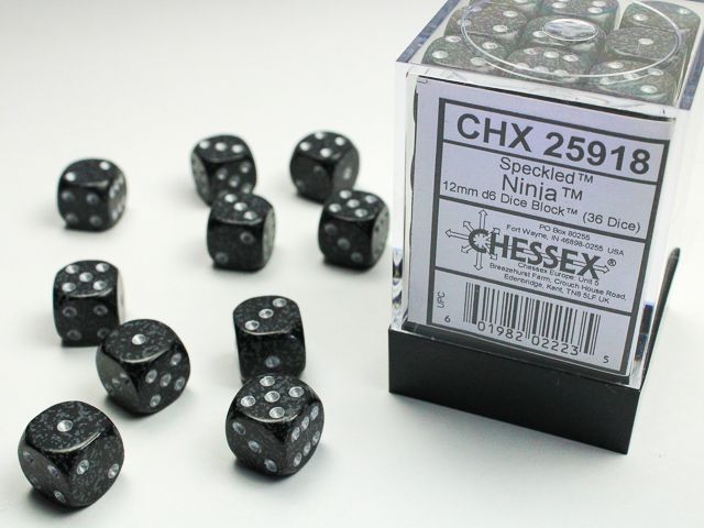 Chessex Speckled Ninja 36x W6 12mm Dice Set 36 schwarze Würfel