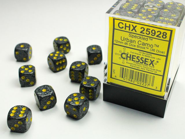 Chessex Speckled Urban Camo 36x W6 12mm Dice Set 36 schwarze Würfel