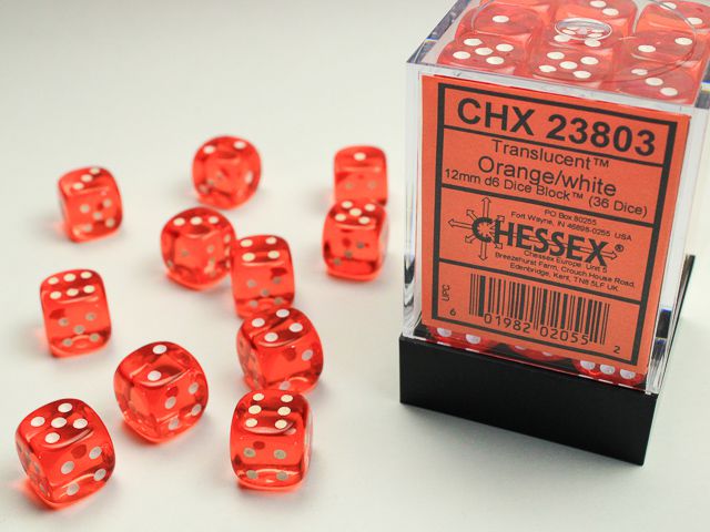 Chessex Translucent Orange/White 36x W6 12mm Dice Set 36 orang klare Würfel Dice