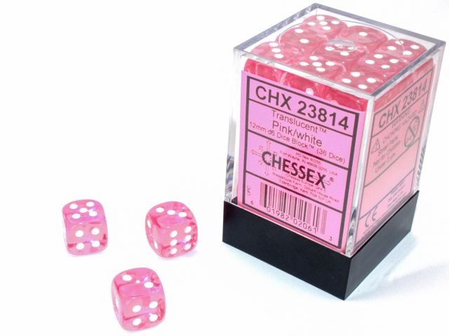 Chessex Translucent Pink/White 36x W6 12mm Dice Set 36 rosa klare Würfel Dice Chessex Translucent Pink/White 36x W6 12mm Dice Set 36 rosa klare Würfel Dice