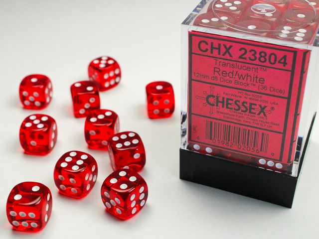 Chessex Translucent Red/White 36x W6 12mm Dice Set 36 rot klare Würfel Dice Chessex Translucent Red/White 36x W6 12mm Dice Set 36 rot klare Würfel Dice