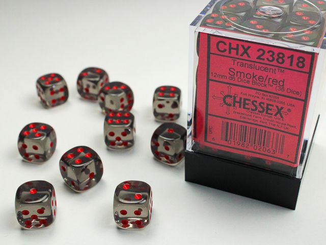 Chessex Translucent Smoke/Red 36x W6 12mm Dice Set 36 rauchfarbige Würfel Dice Chessex Translucent Smoke/Red 36x W6 12mm Dice Set 36 rauchfarbige Würfel Dice